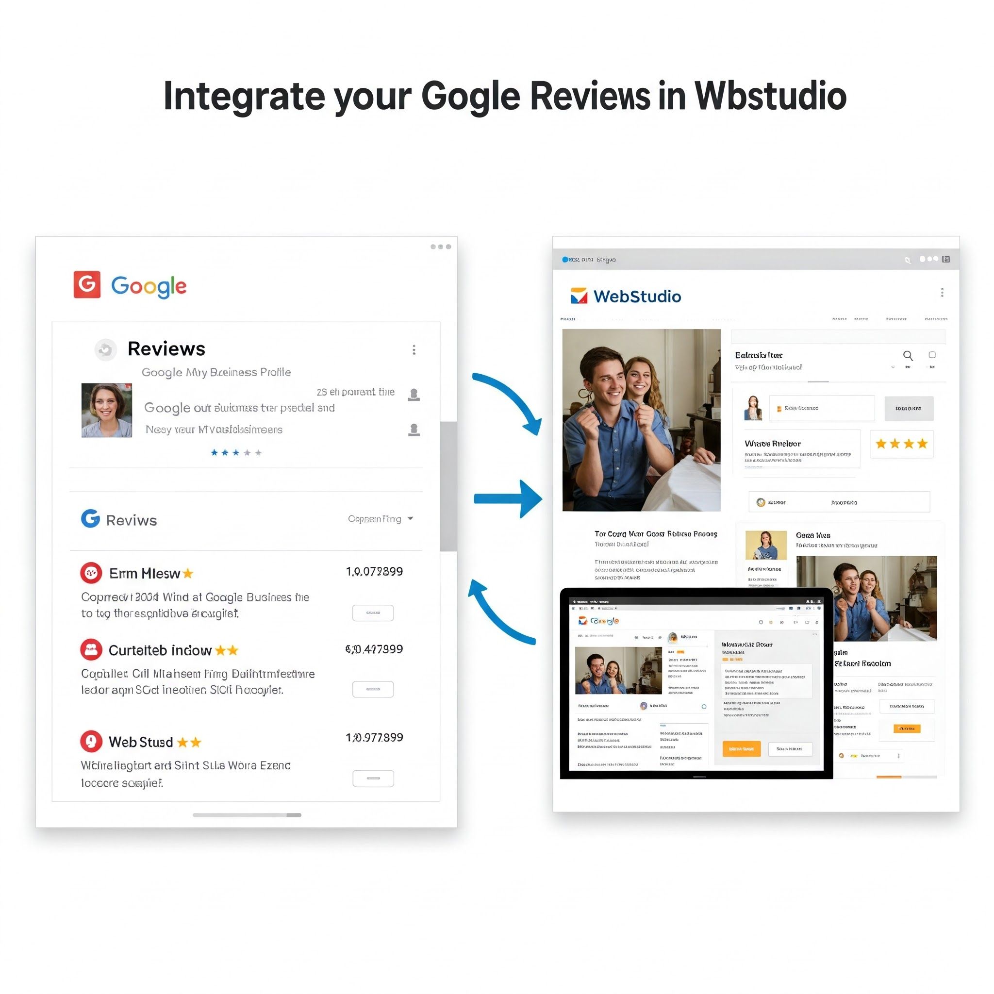 Illustration qui montre comment intégrer des étoiles de sa fiche d'établissement Google sur son site Internet Webstudio