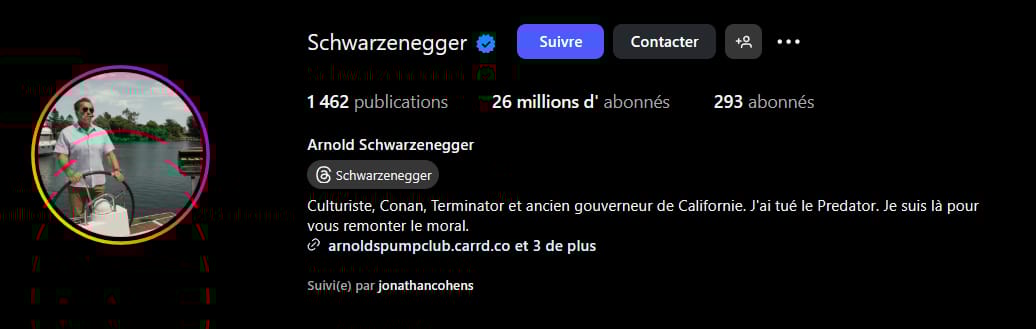 Biographie Isntagram de Schwarzenegger